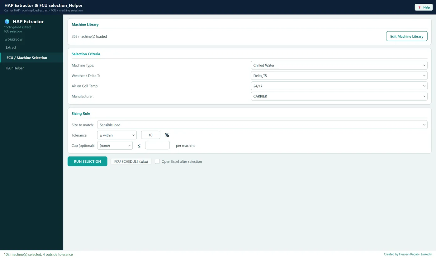 HAP Extractor — FCU selection from the office library