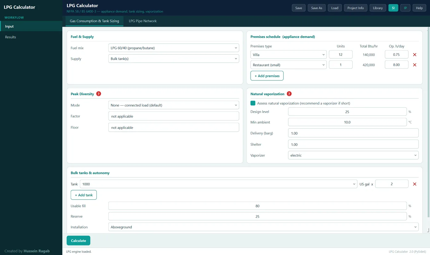 LPG Calculator — demand and storage