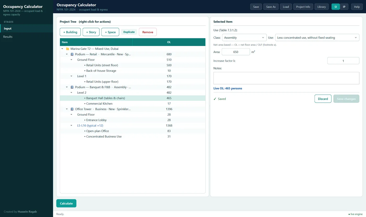 Occupancy Calculator — space schedule