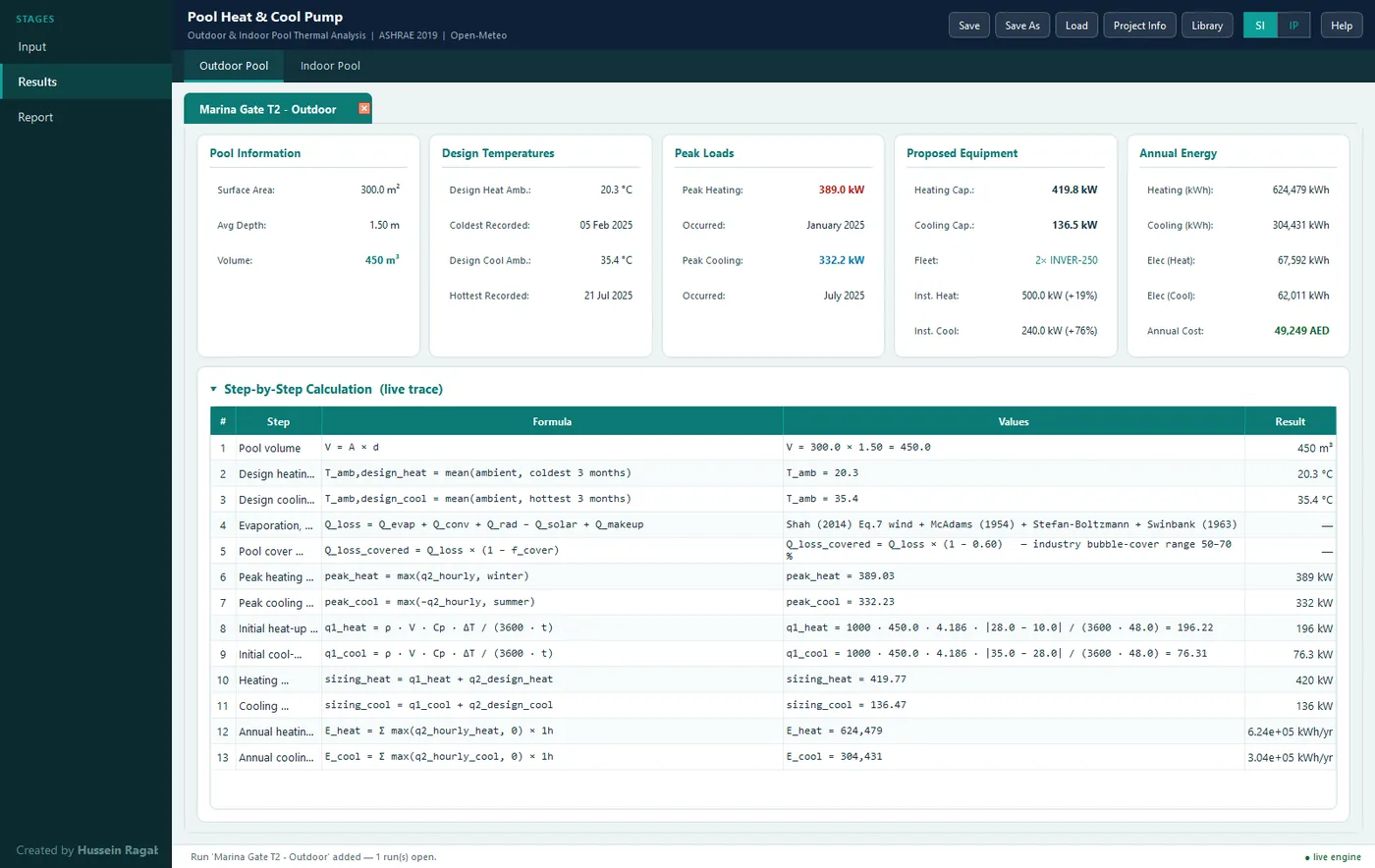 Swimming Pool Load Simulator — hourly load profile